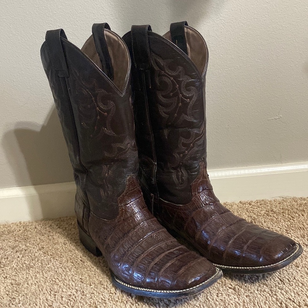 Circle G - Chocolate Caiman Belly Cowboy Boots